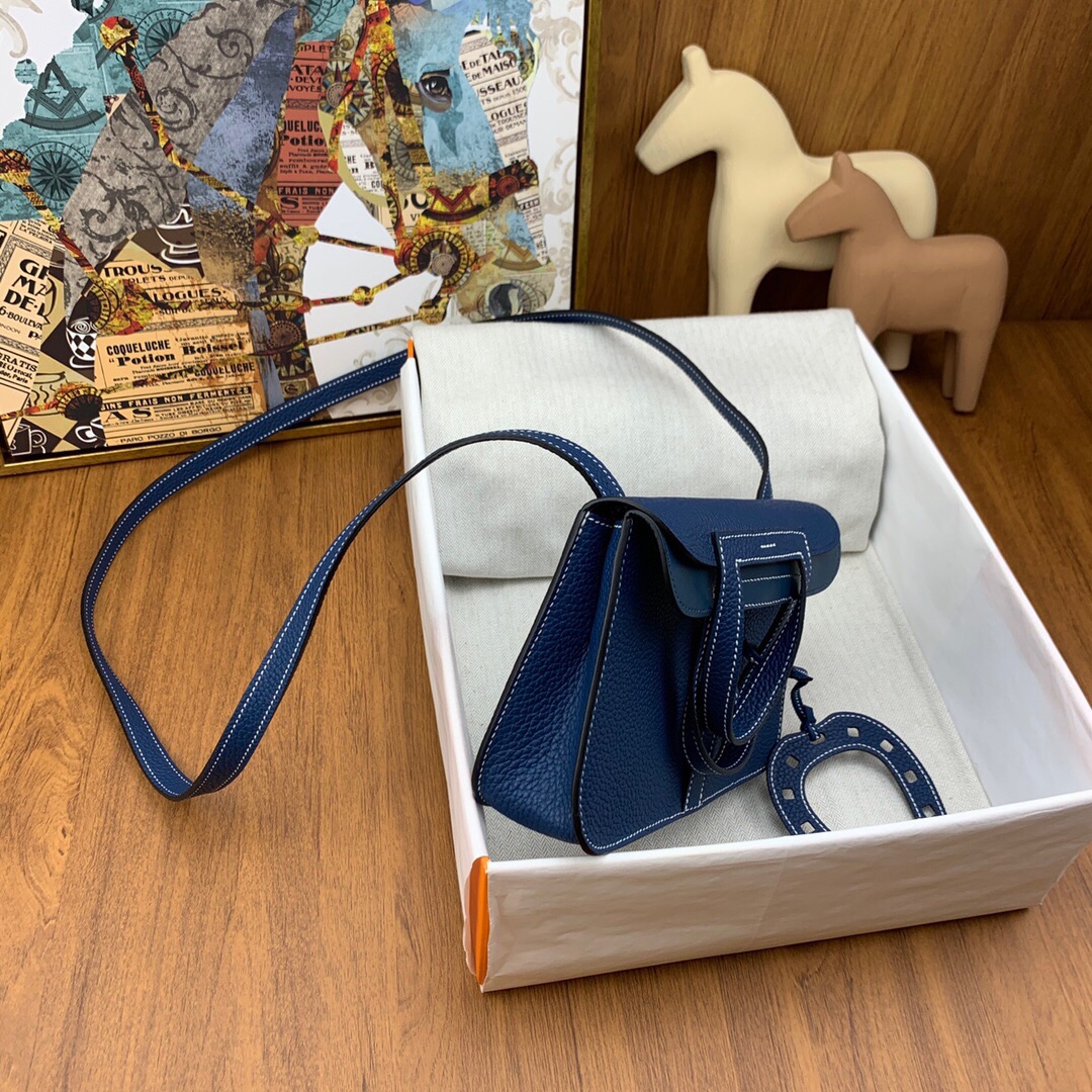 Hermes Mini Halzan 22 Handbag Shoulder Bag In Blue Jean Clemence Leather